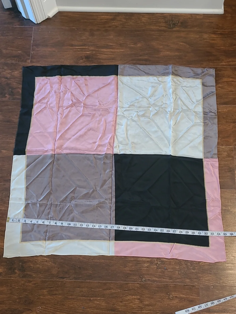 The Limited Silk  Patchwork Throw in Pink, Black, Cream and Taupe Scarf Vintage